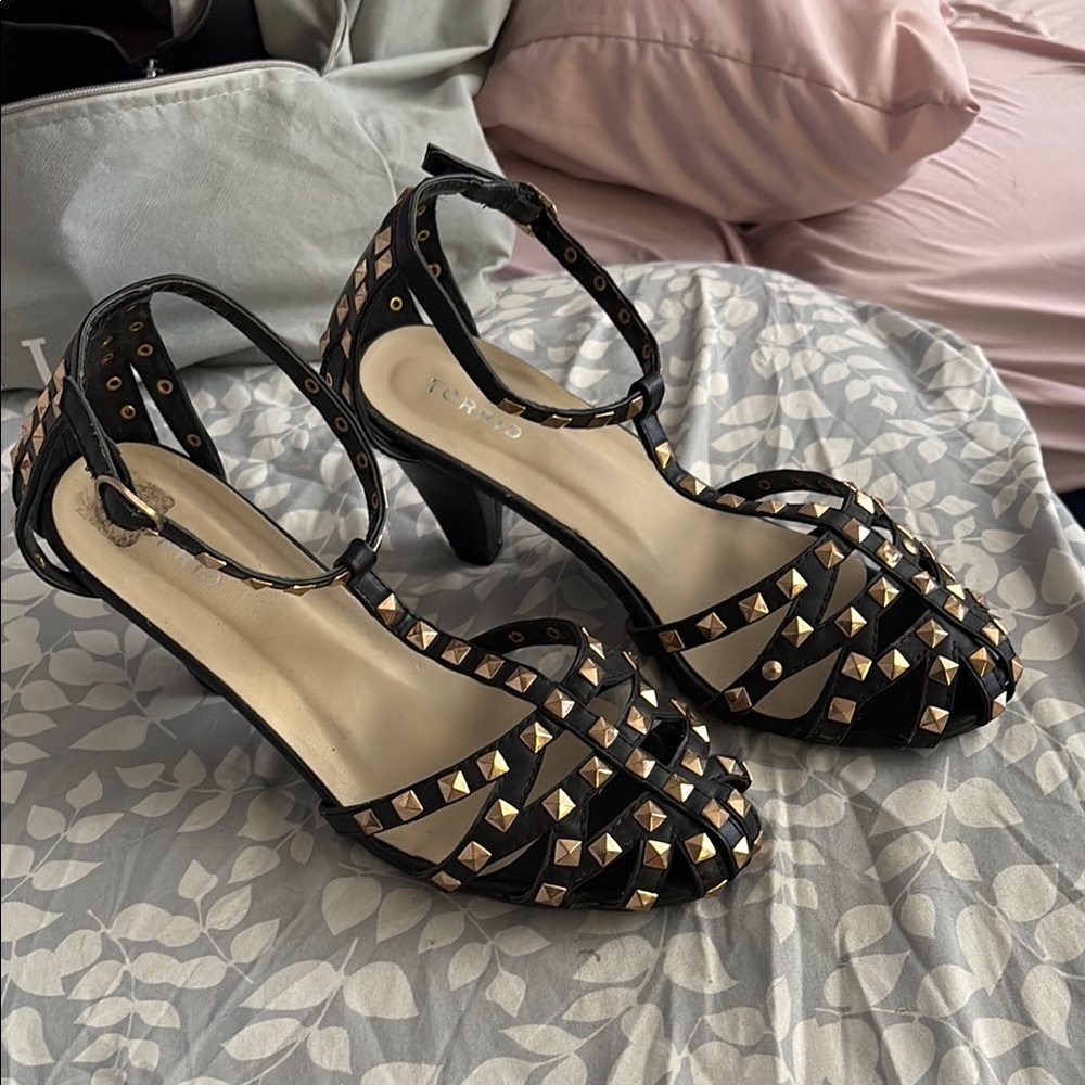 Torrid Black Studded Heels with Ankle Strap